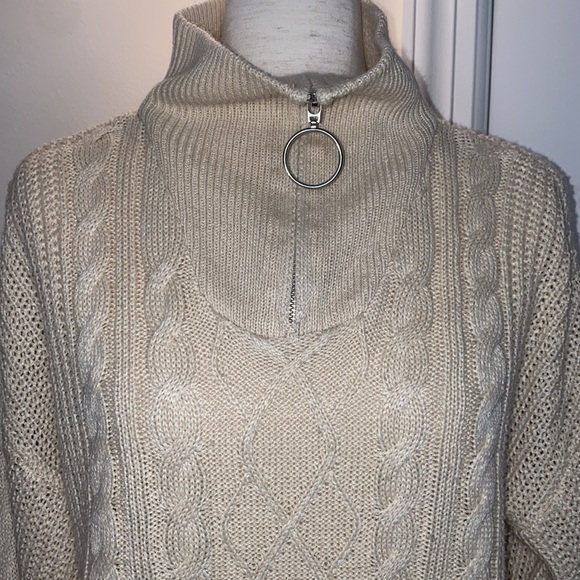 Brave Soul London Ivory V Neck Long Sleeve Knit Pullover Sweater Semi-Crop Sz M - Picture 4 of 8